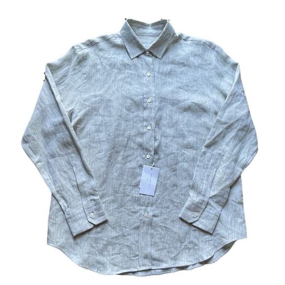 NWT Amina Rubinacci Napoli Costanza Green Italy 100% Linen Shirt Size 48 Women - Picture 2 of 13